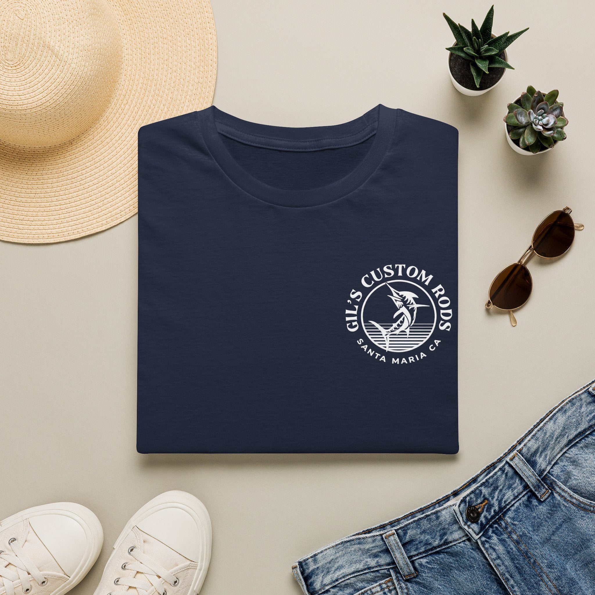 Fishing Logo T-Shirt — 'Gill's Custom Rods, Santa Maria CA' Pocket Tee