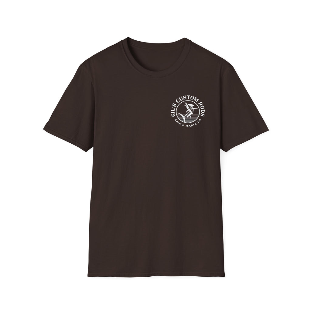 Fishing Logo T-Shirt — 'Gill's Custom Rods, Santa Maria CA' Pocket Tee
