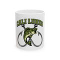 Cali Lures Fishing Mug — Bass & Hook Ceramic Coffee Cup (11oz/15oz)