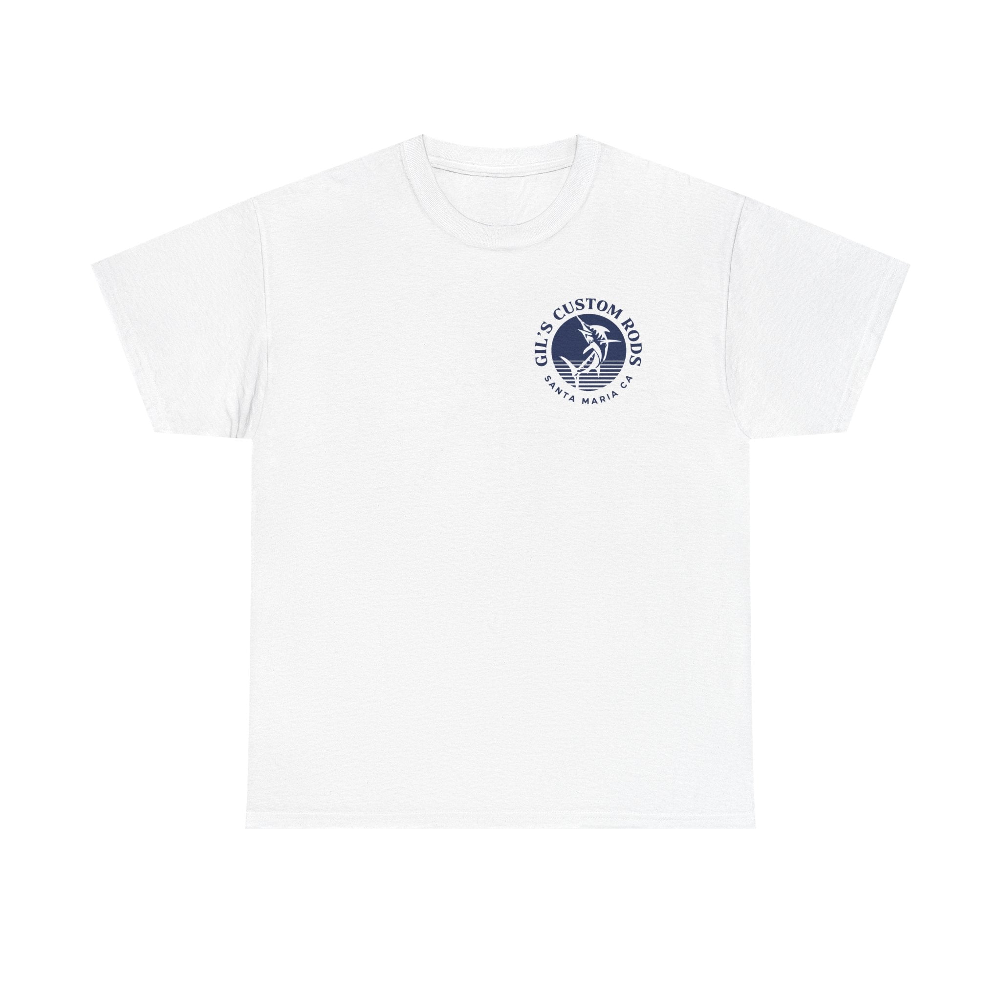 Fishing T-Shirt — "Gils Custom Rods" Marlin Boat Graphic Tee