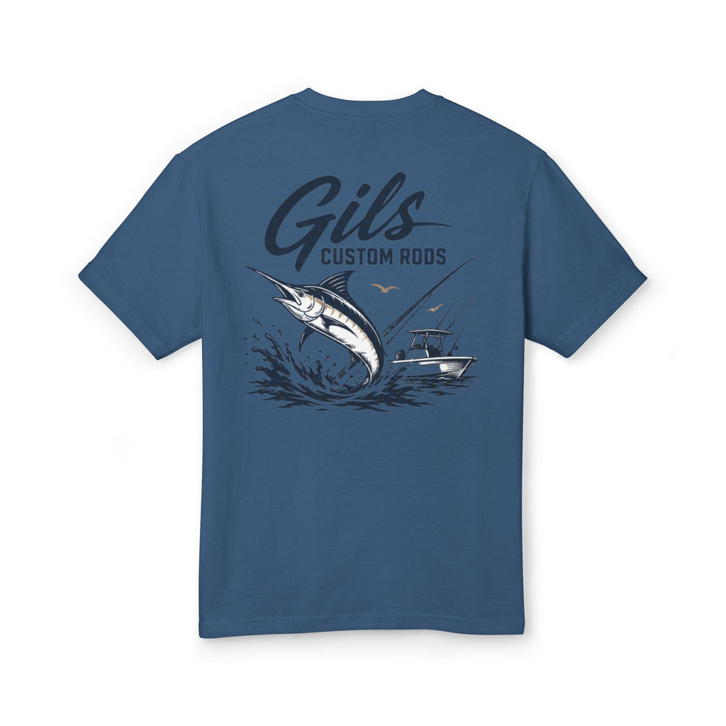 Gils Custom Rods Fishing Tee – Marlin & Boat Graphic Cotton Shirt