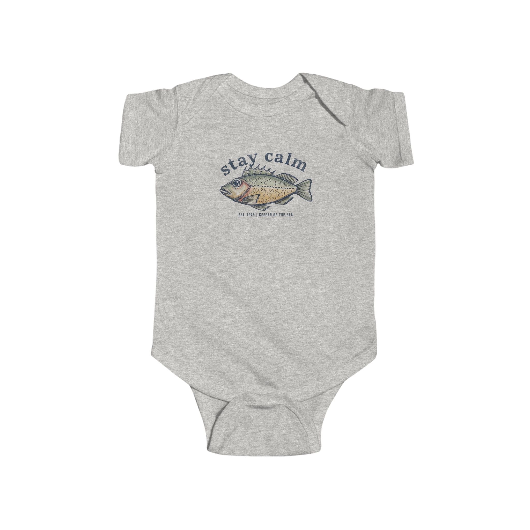 Infant Bodysuit "Stay Calm" Fish Graphic — Cute Baby One-Piece for Newborns & Gifts