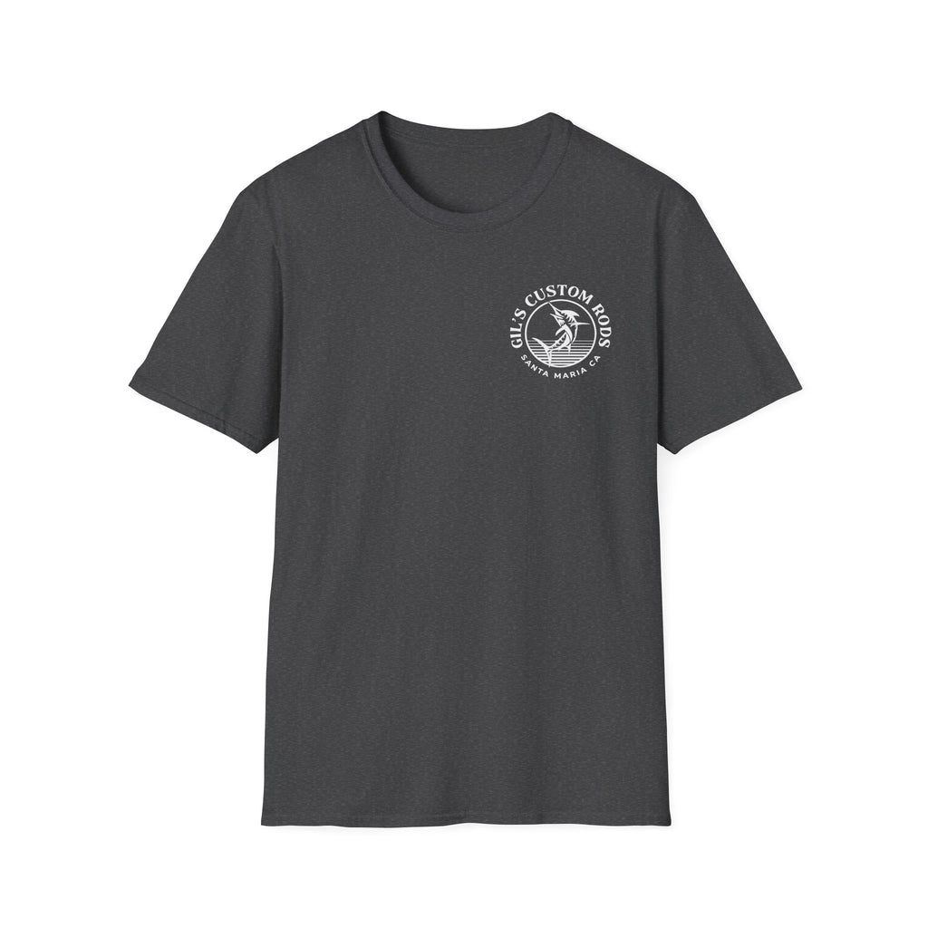 Fishing Logo T-Shirt — 'Gill's Custom Rods, Santa Maria CA' Pocket Tee