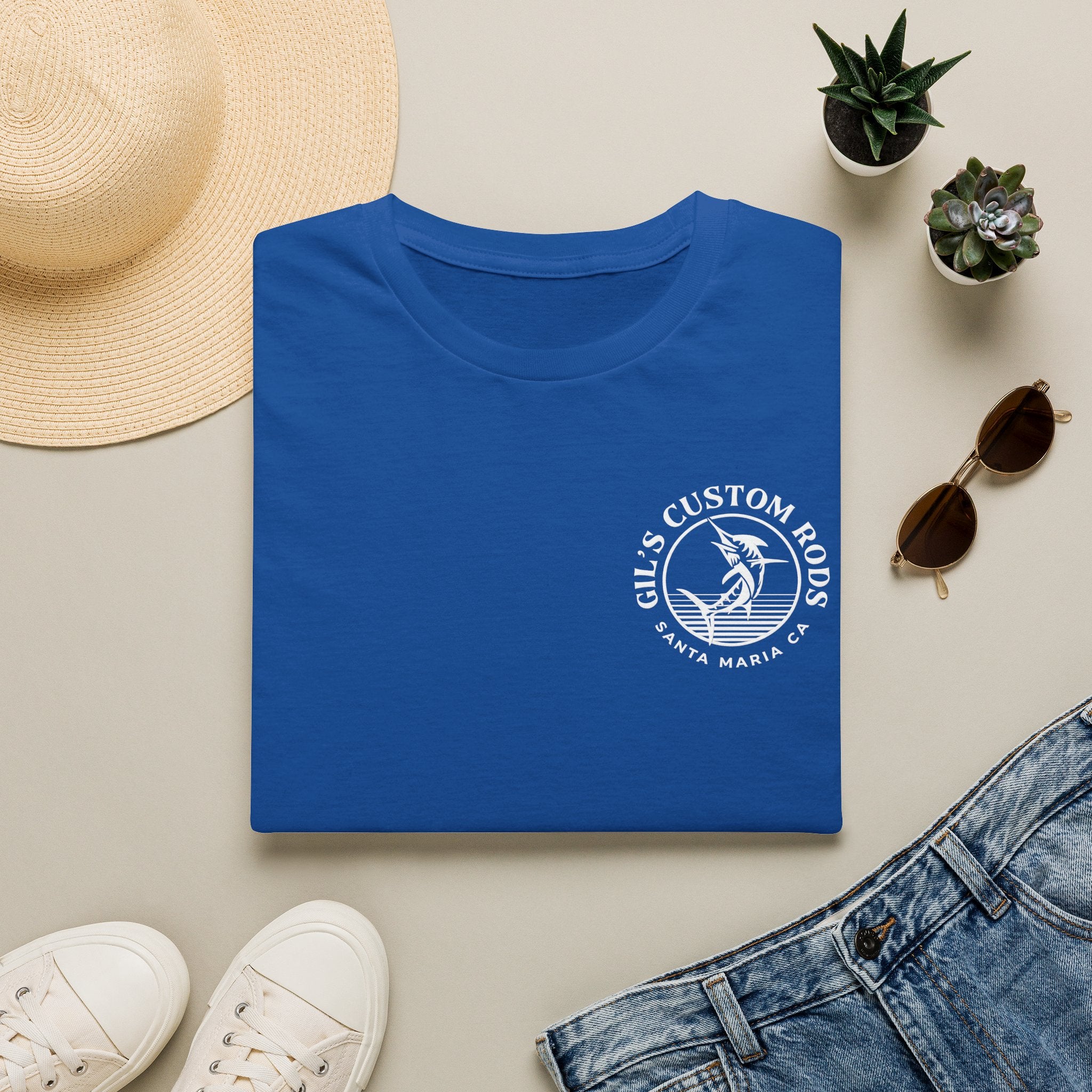 Fishing Logo T-Shirt — 'Gill's Custom Rods, Santa Maria CA' Pocket Tee