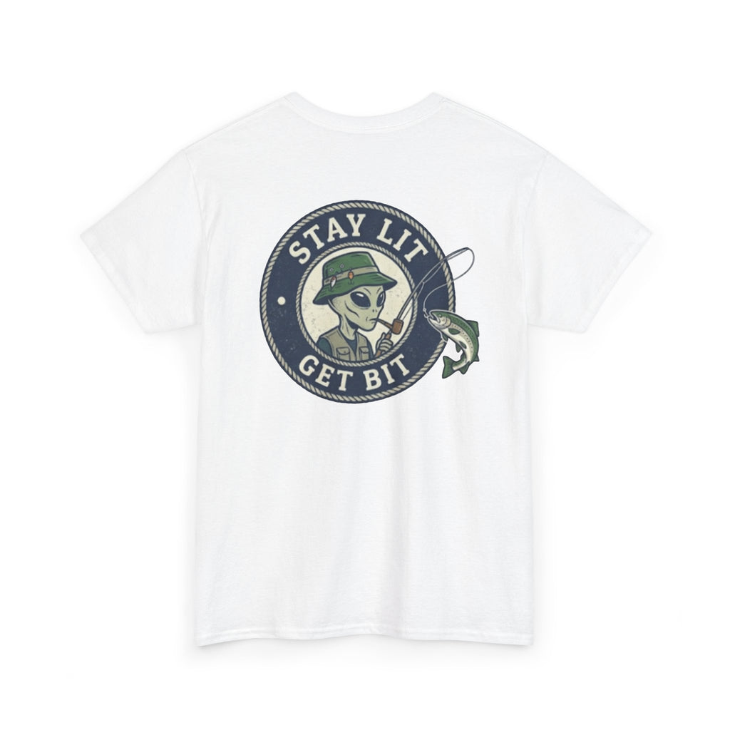 Fishing Skull Tee — "Stay Lit Get Bit" Graphic T-Shirt