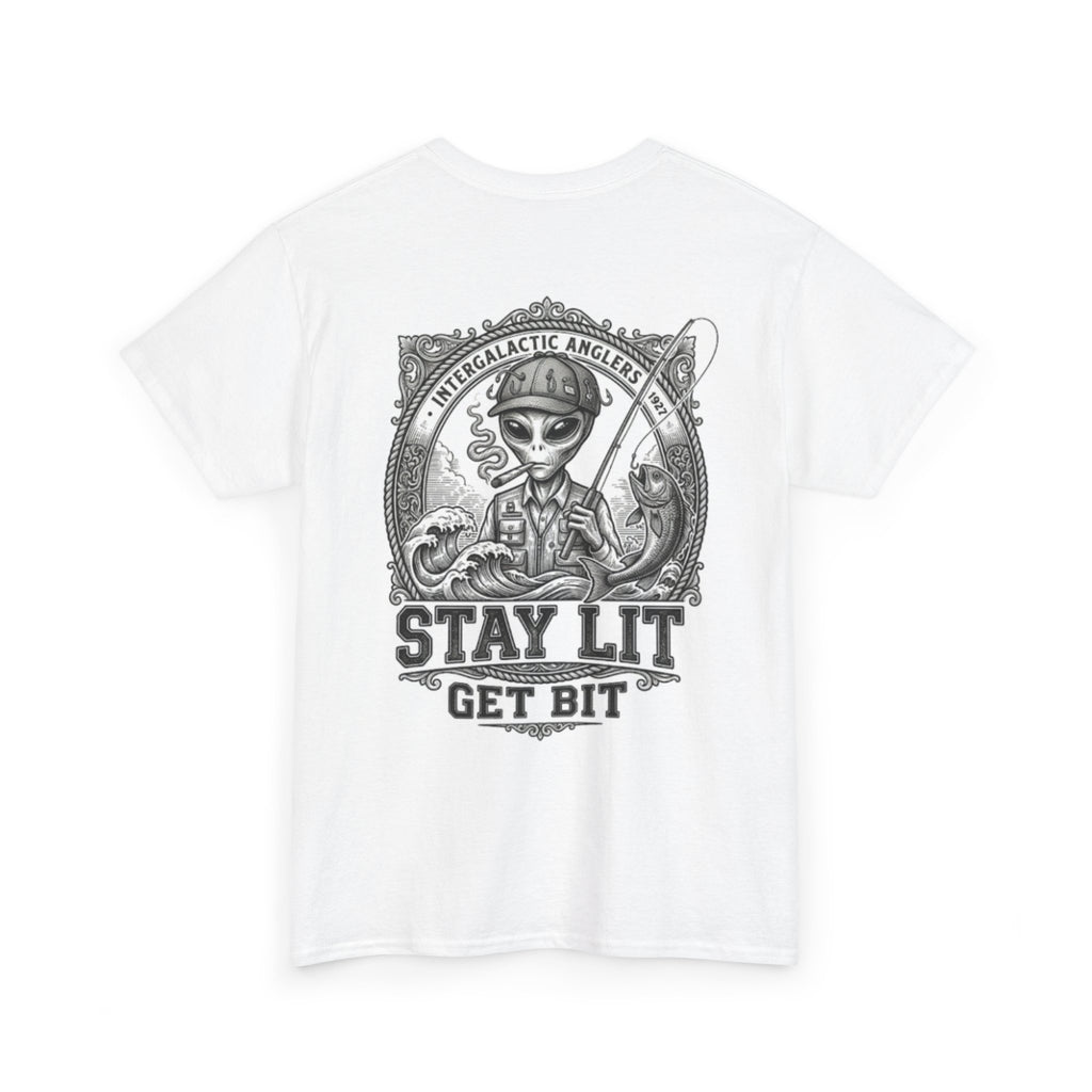Stay Lit Get Bit T-Shirt — Vintage Alien Angler Graphic Tee