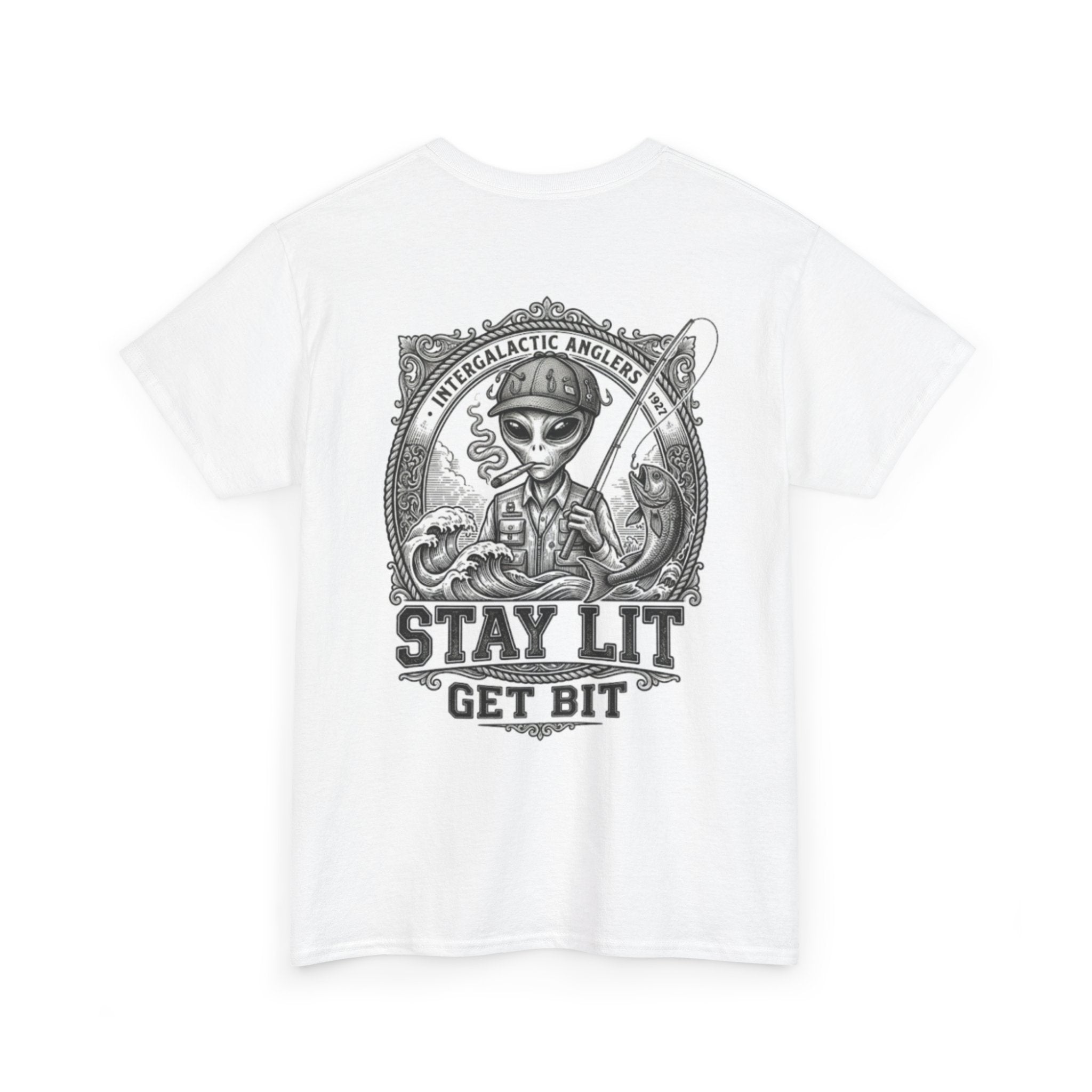 Stay Lit Get Bit T-Shirt — Vintage Alien Angler Graphic Tee