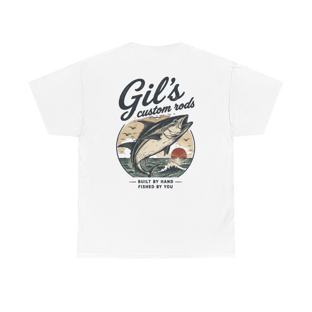 Fishing Tee — "Gil’s Custom Rods" Retro Marlin Graphic Shirt