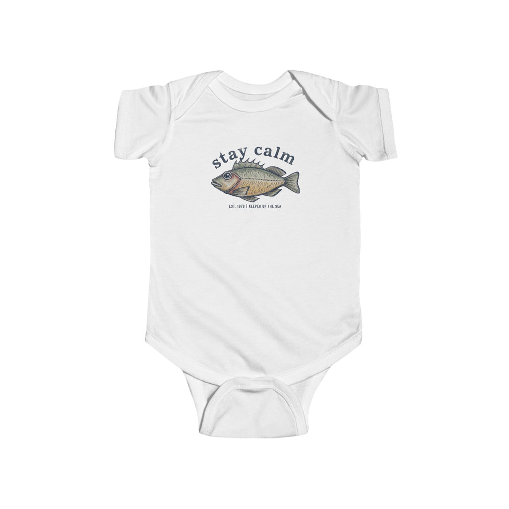 Infant Bodysuit "Stay Calm" Fish Graphic — Cute Baby One-Piece for Newborns & Gifts