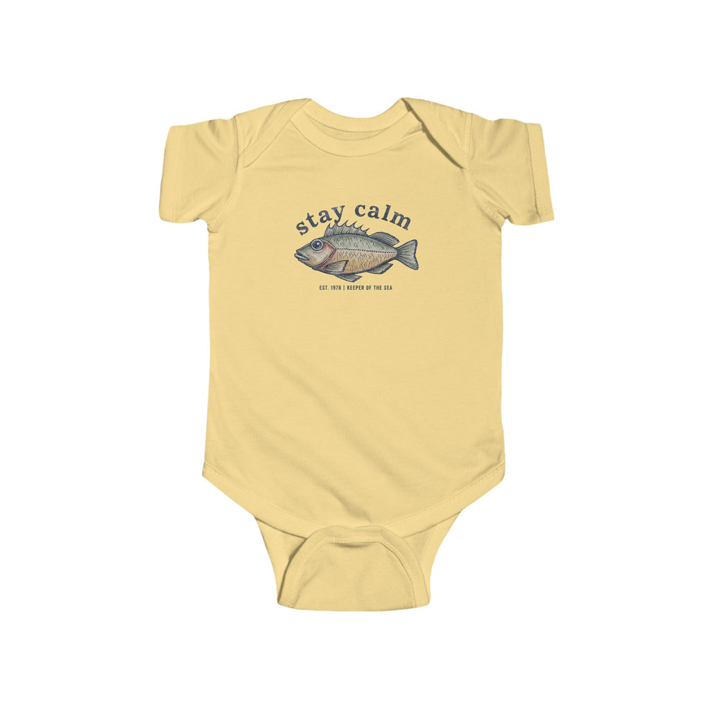 Infant Bodysuit "Stay Calm" Fish Graphic — Cute Baby One-Piece for Newborns & Gifts