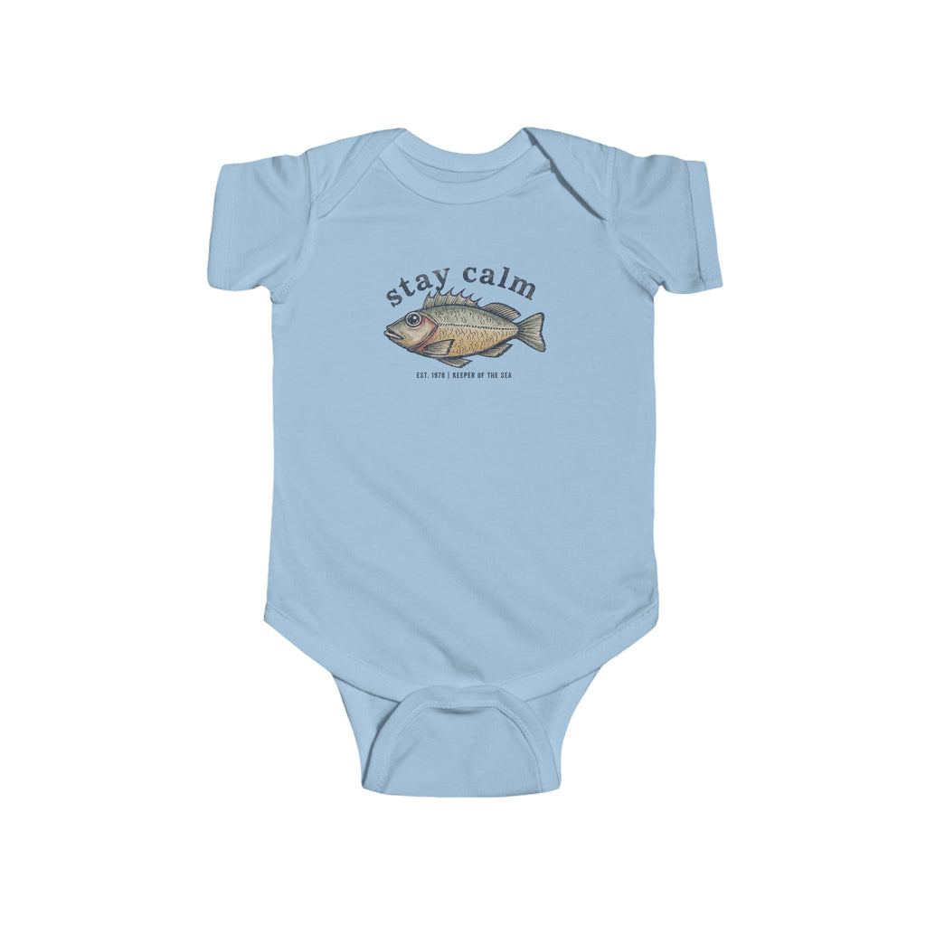 Infant Bodysuit "Stay Calm" Fish Graphic — Cute Baby One-Piece for Newborns & Gifts