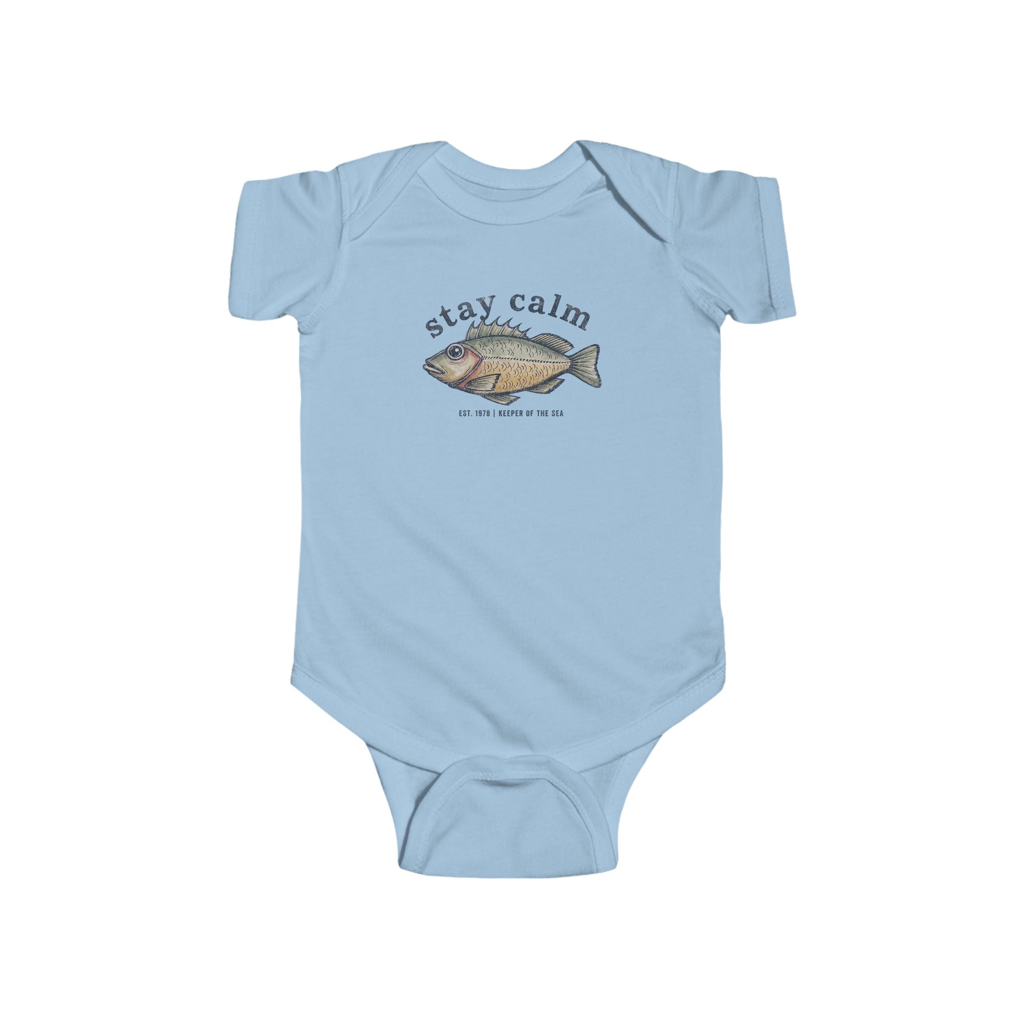 Infant Bodysuit "Stay Calm" Fish Graphic — Cute Baby One-Piece for Newborns & Gifts
