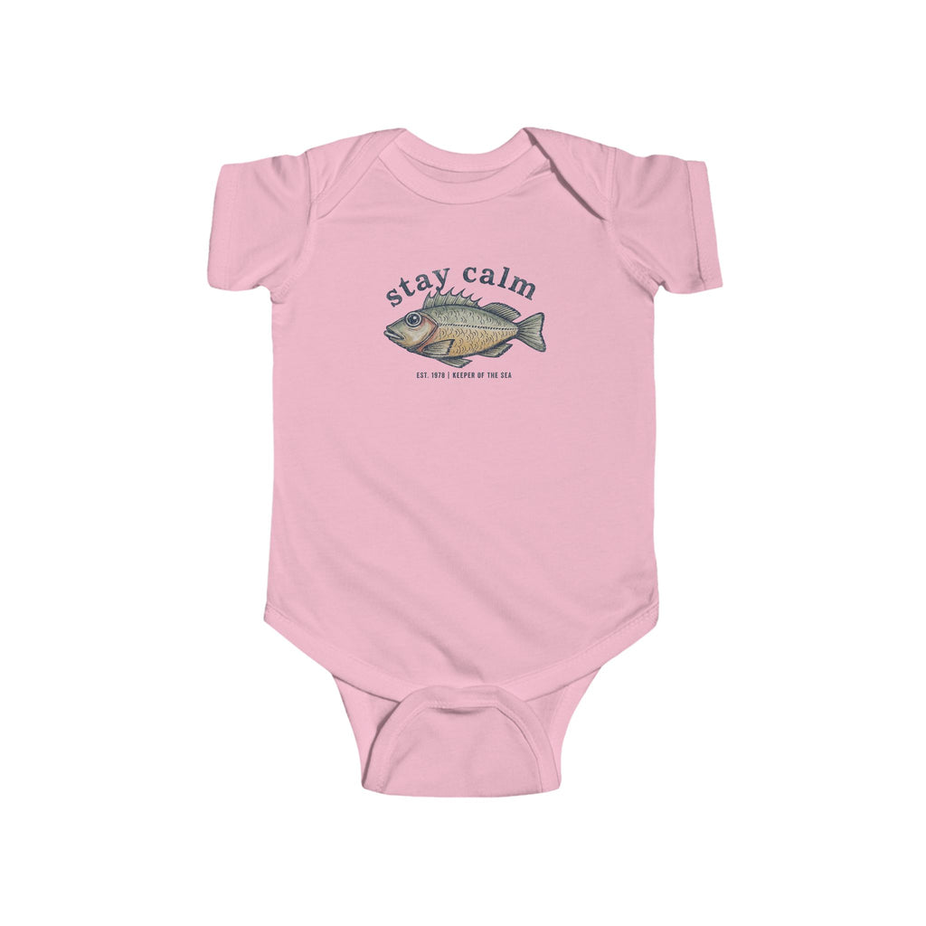 Infant Bodysuit "Stay Calm" Fish Graphic — Cute Baby One-Piece for Newborns & Gifts