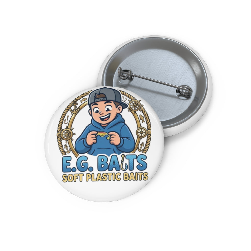 Fishing Logo Pin Button — E.G. Baits Soft Plastic Baits Badge