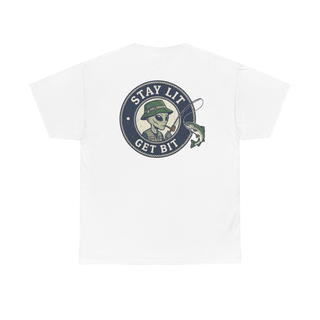 Fishing Skull Tee — "Stay Lit Get Bit" Graphic T-Shirt