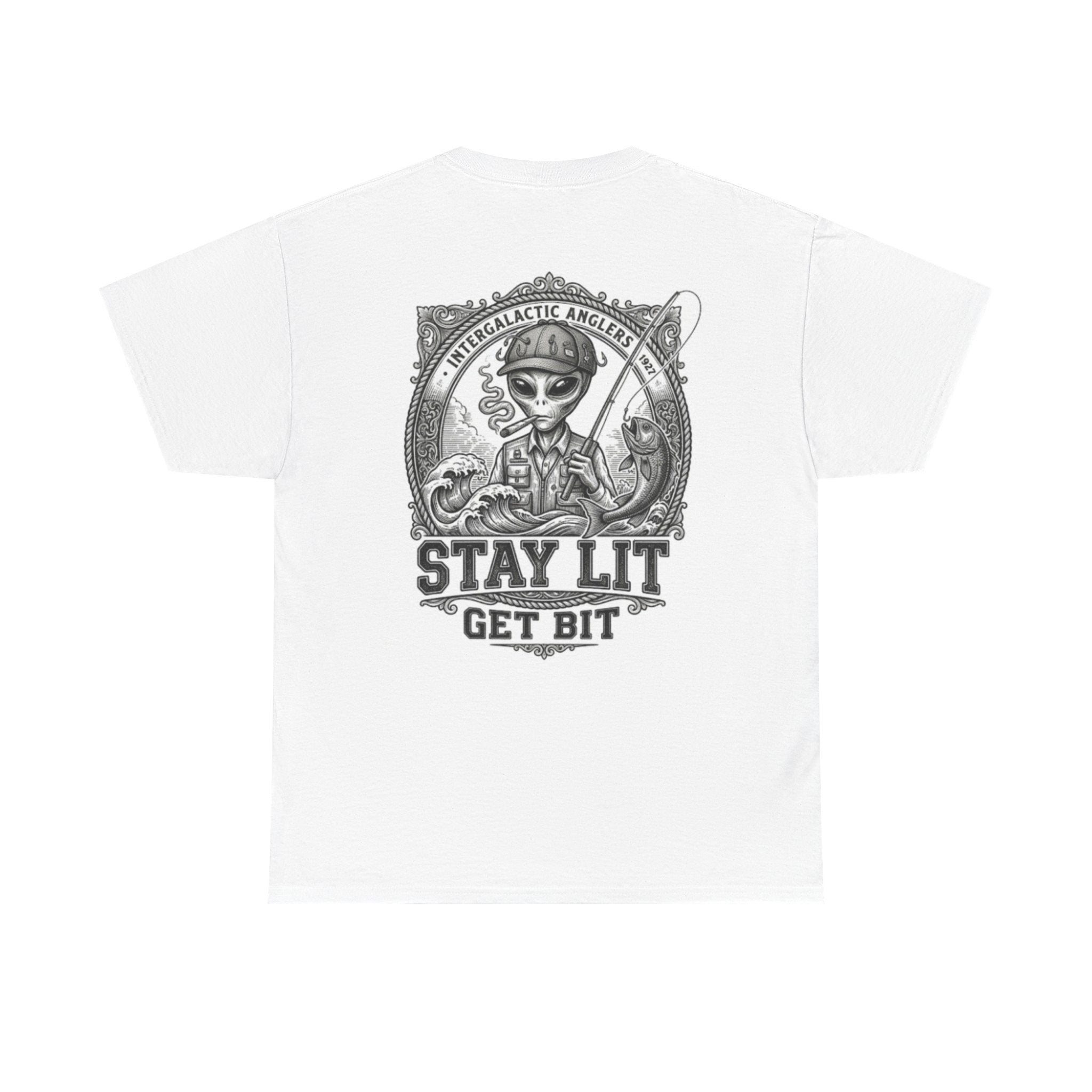 Stay Lit Get Bit T-Shirt — Vintage Alien Angler Graphic Tee