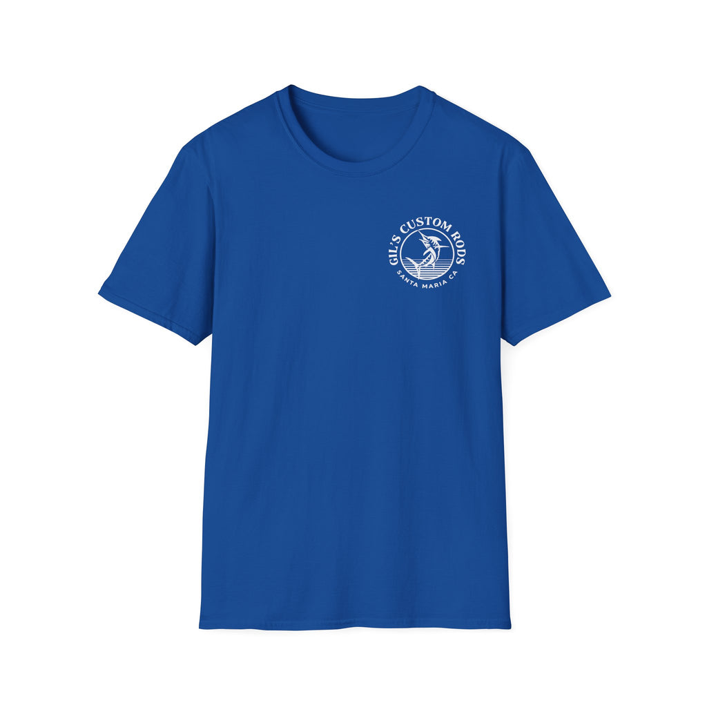 Fishing Logo T-Shirt — 'Gill's Custom Rods, Santa Maria CA' Pocket Tee