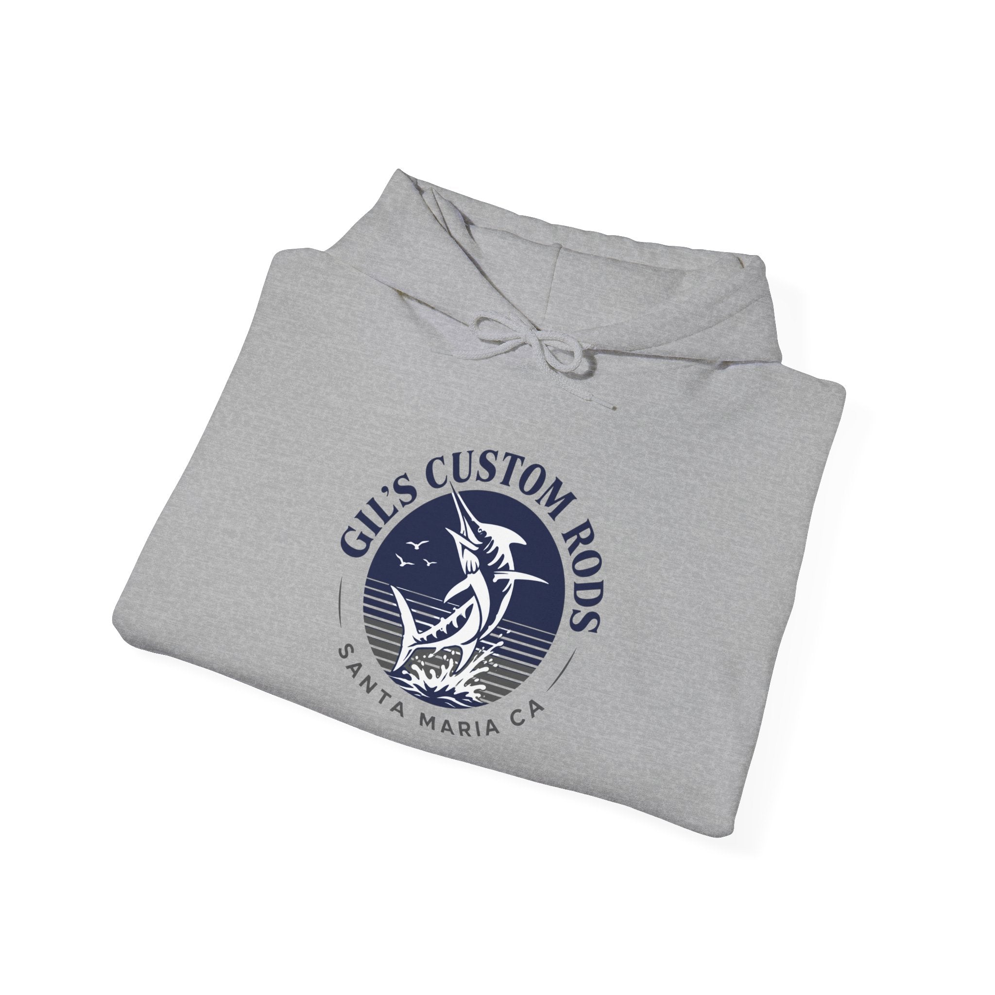 Fishing Hoodie — "Gils Custom Rods" Santa Maria CA Logo Pullover