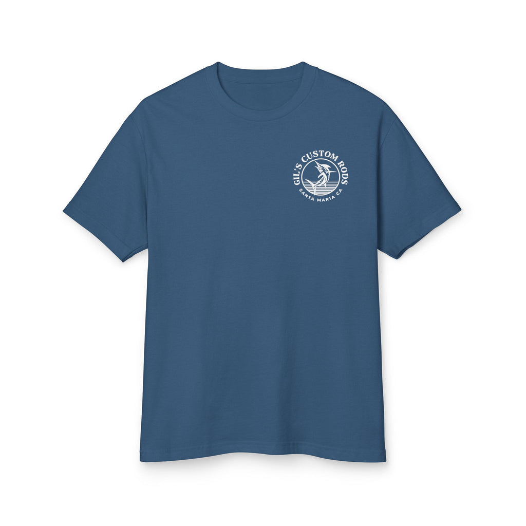 Gils Custom Rods Fishing Tee – Marlin & Boat Graphic Cotton Shirt