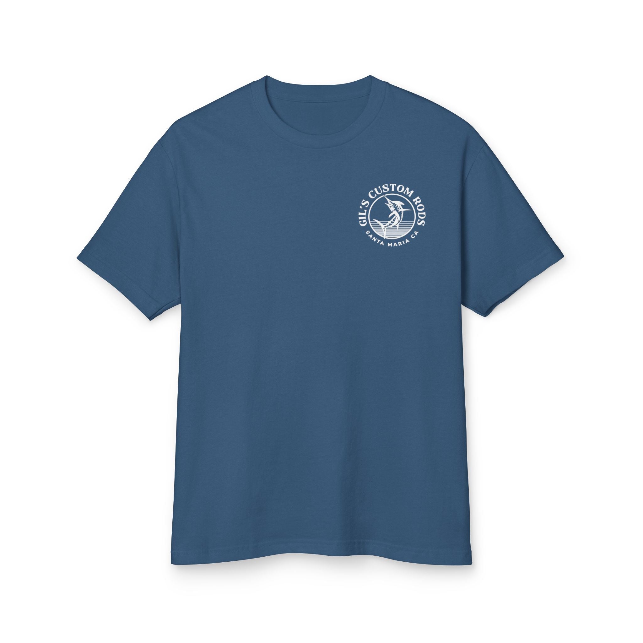 Gils Custom Rods Fishing Tee – Marlin & Boat Graphic Cotton Shirt