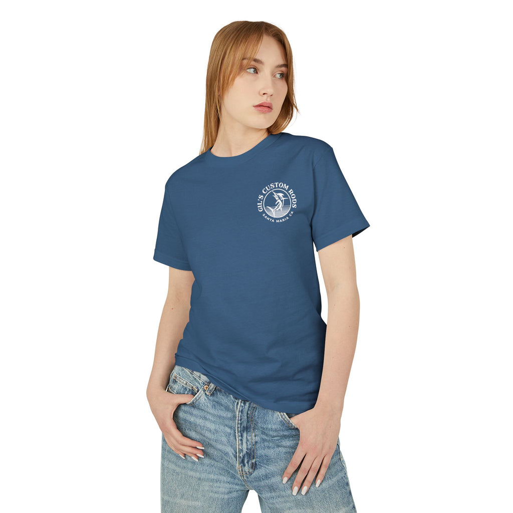 Gils Custom Rods Fishing Tee – Marlin & Boat Graphic Cotton Shirt