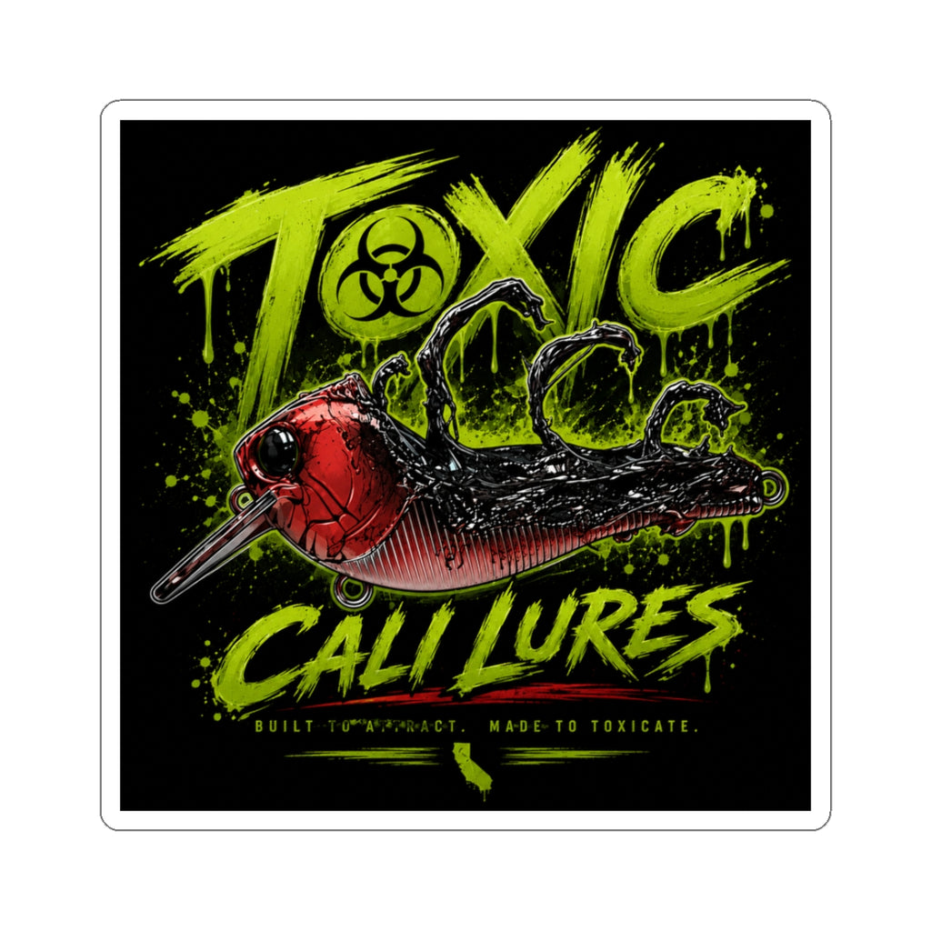 Sticker — 'Toxic Cali Lures' Fishing Decal (Biohazard Neon Bait Design)