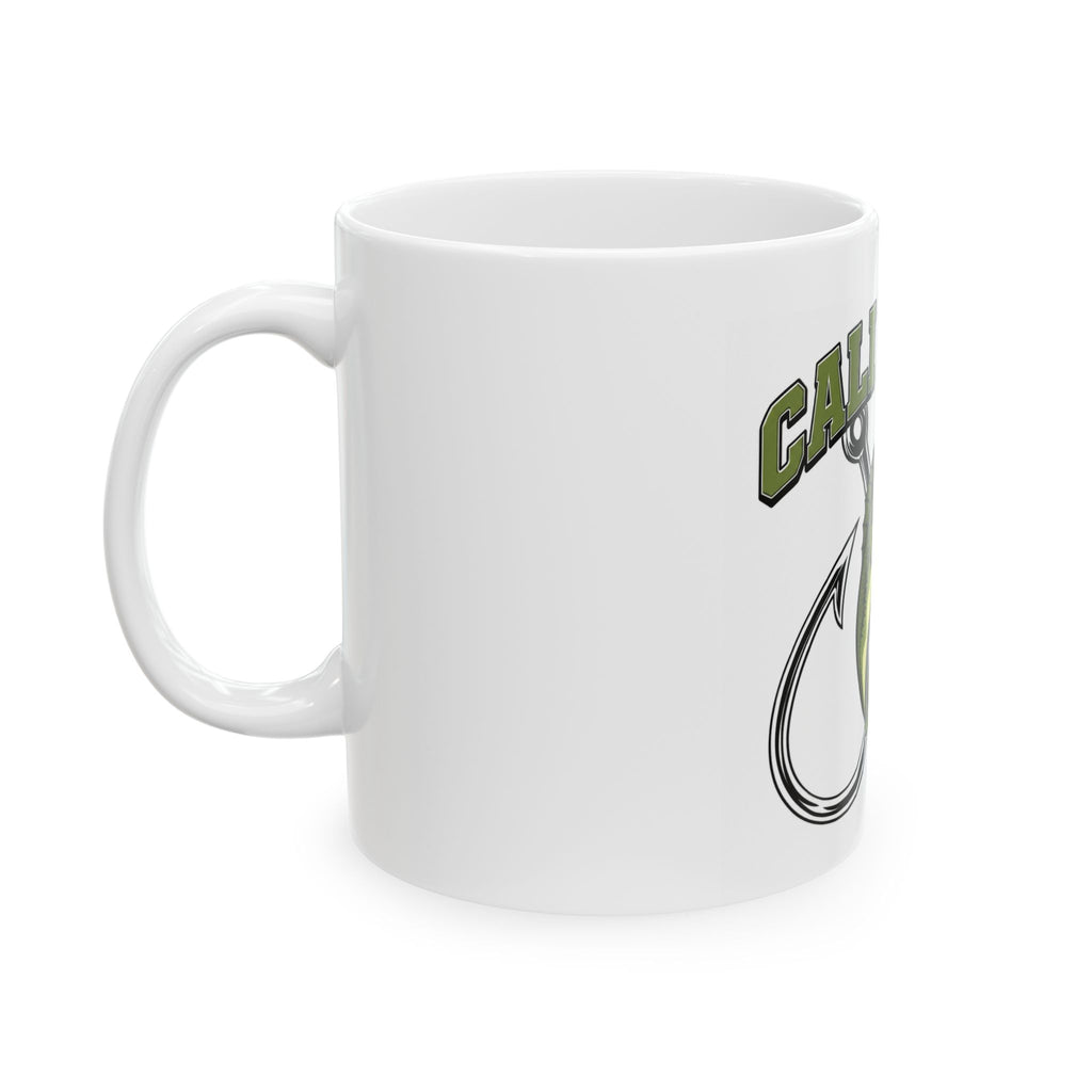 Cali Lures Fishing Mug — Bass & Hook Ceramic Coffee Cup (11oz/15oz)