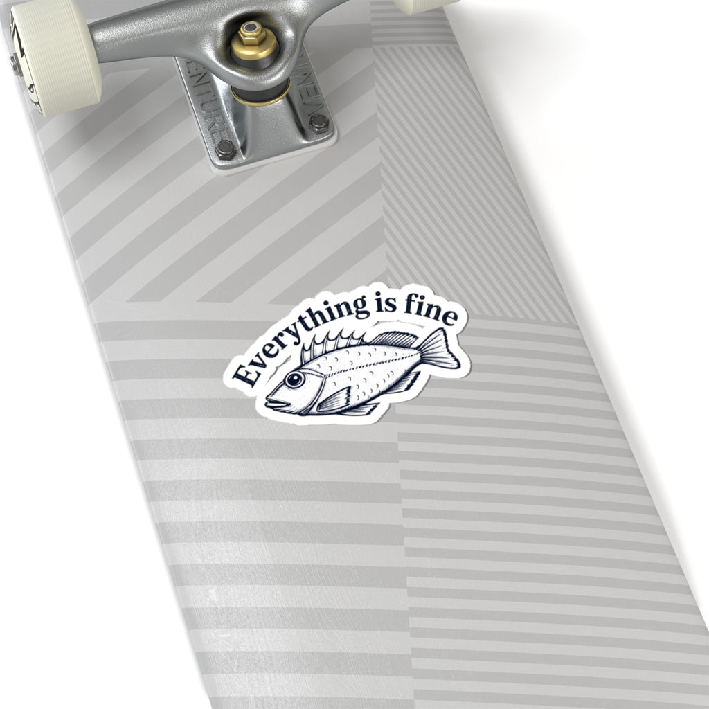 Everything Is Fine Fish Sticker — Humorous Retro Fish Kiss-Cut Vinyl Sticker