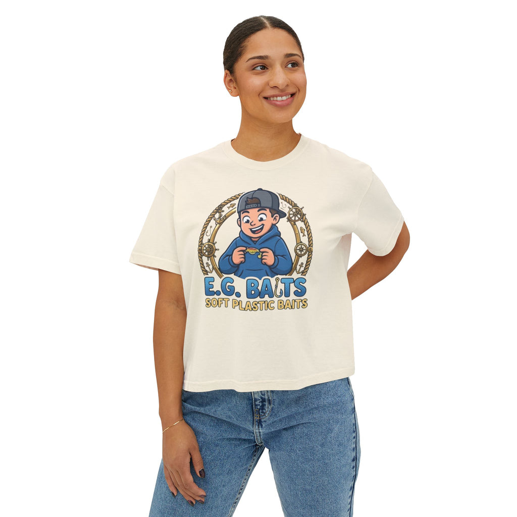 Fishing T-Shirt — "E.G. Baits" Soft Plastic Baits Cute Angler Graphic Boxy Tee