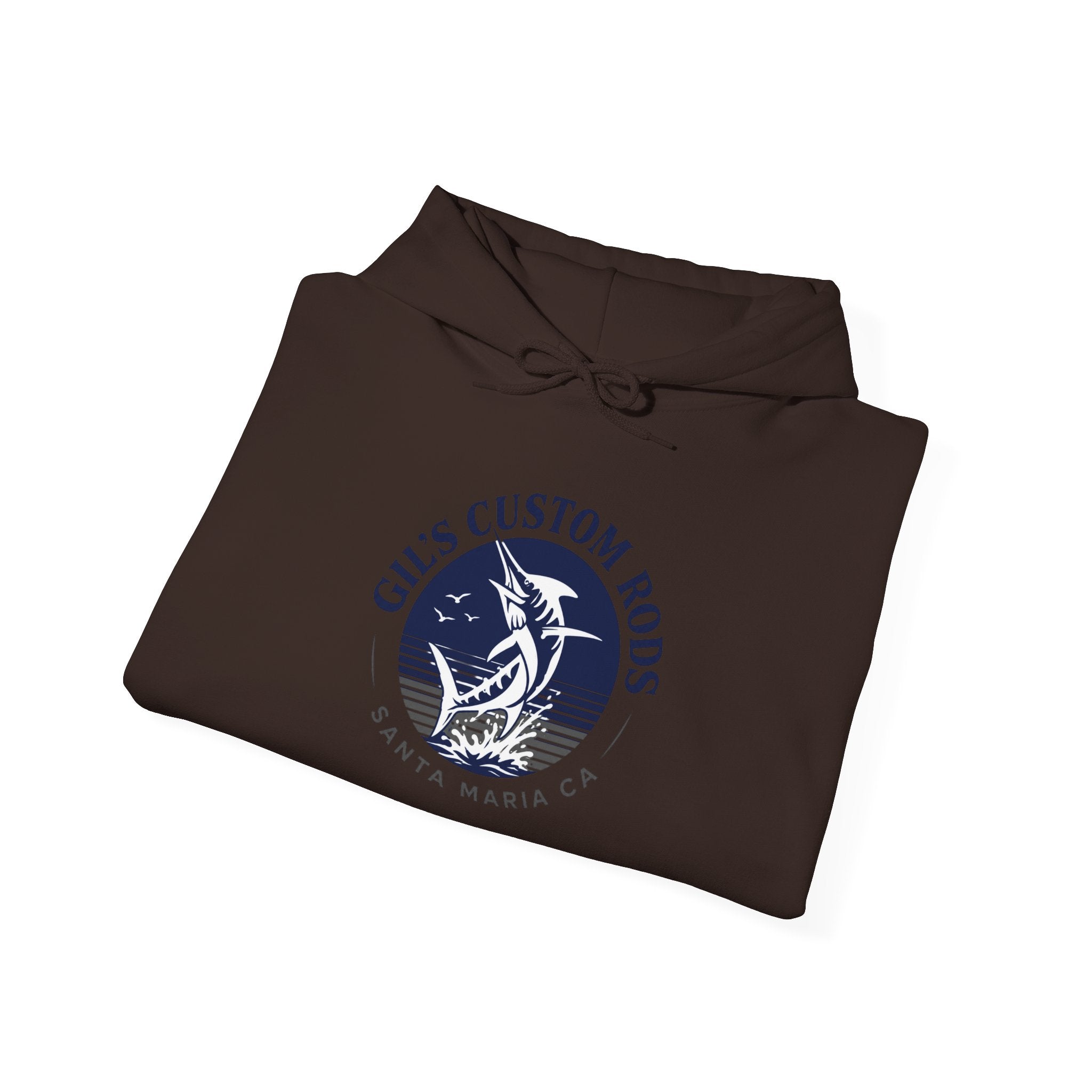 Fishing Hoodie — "Gils Custom Rods" Santa Maria CA Logo Pullover