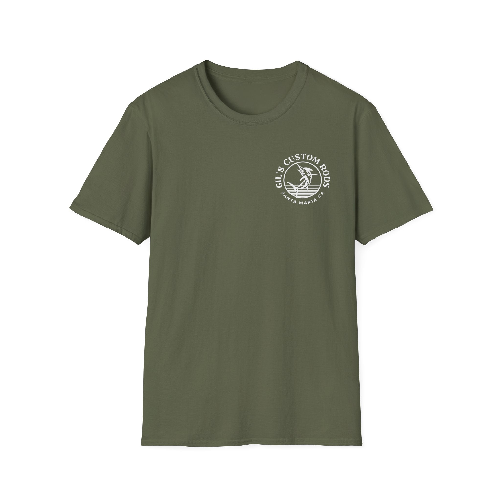 Fishing Logo T-Shirt — 'Gill's Custom Rods, Santa Maria CA' Pocket Tee
