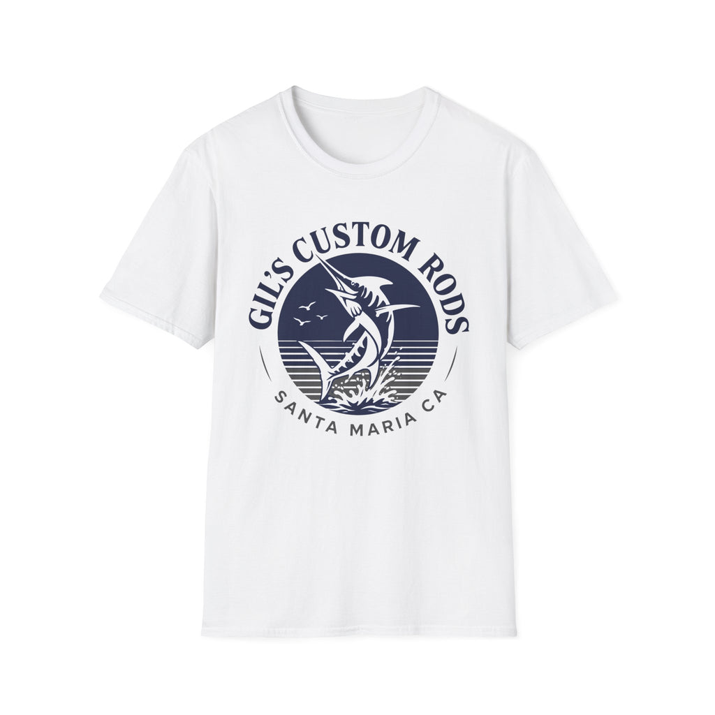 Fishing T‑Shirt — "Gil's Custom Rods" Marlin Logo Tee (Santa Maria CA)