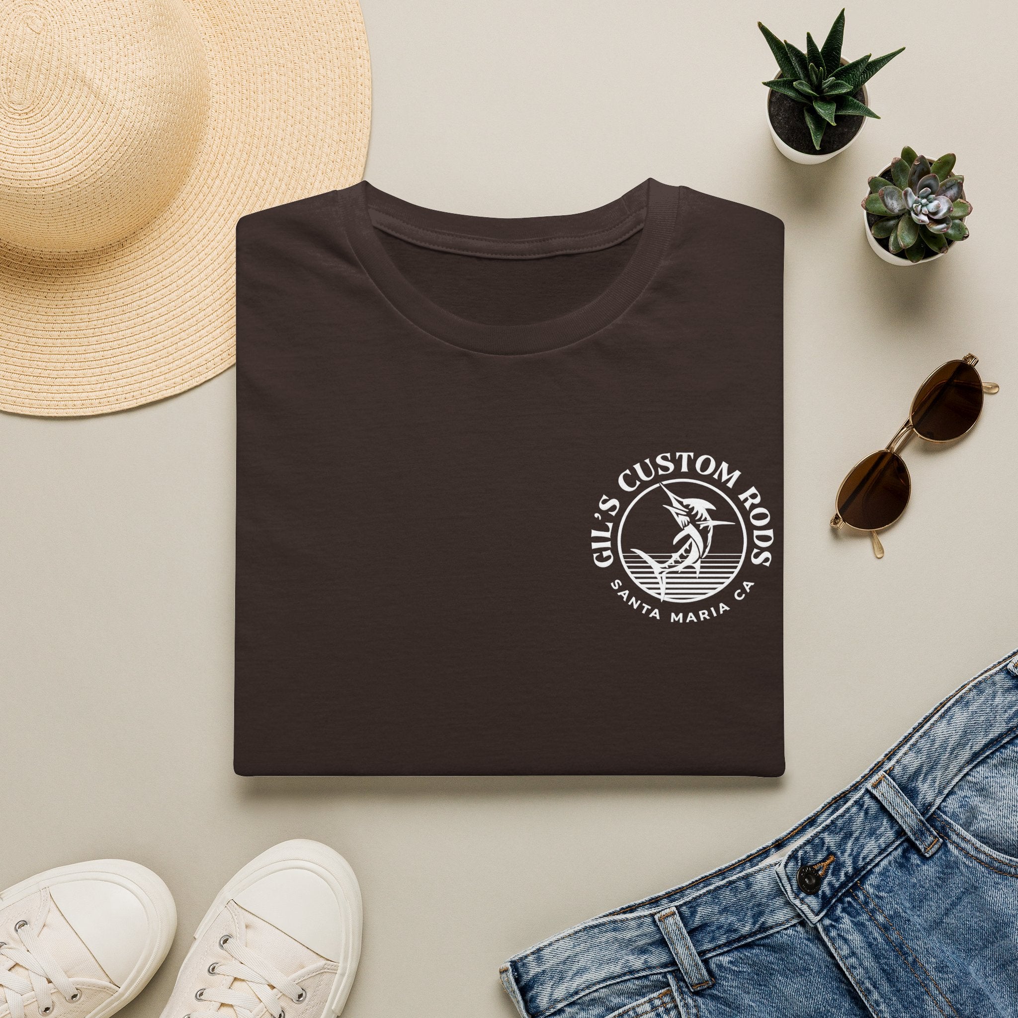 Fishing Logo T-Shirt — 'Gill's Custom Rods, Santa Maria CA' Pocket Tee
