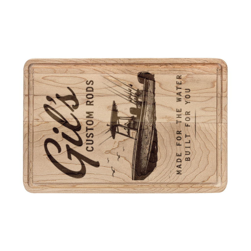 Personalized Engraved Cutting Board — Custom 'Gil's Custom Boats' Boat Design