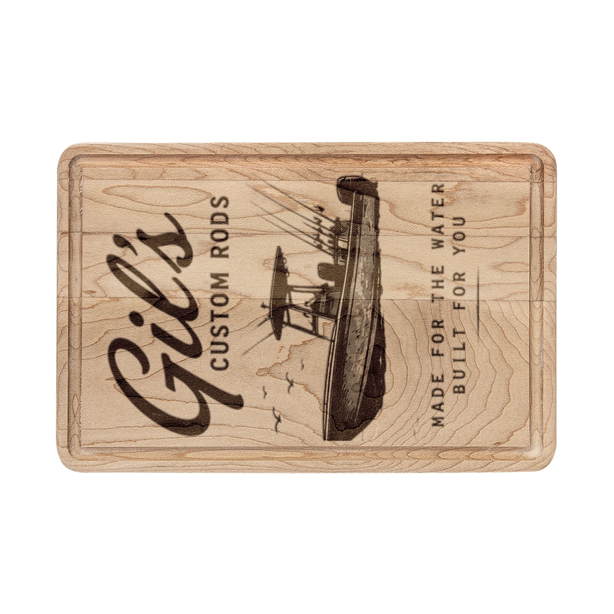 Personalized Engraved Cutting Board — Custom 'Gil's Custom Boats' Boat Design