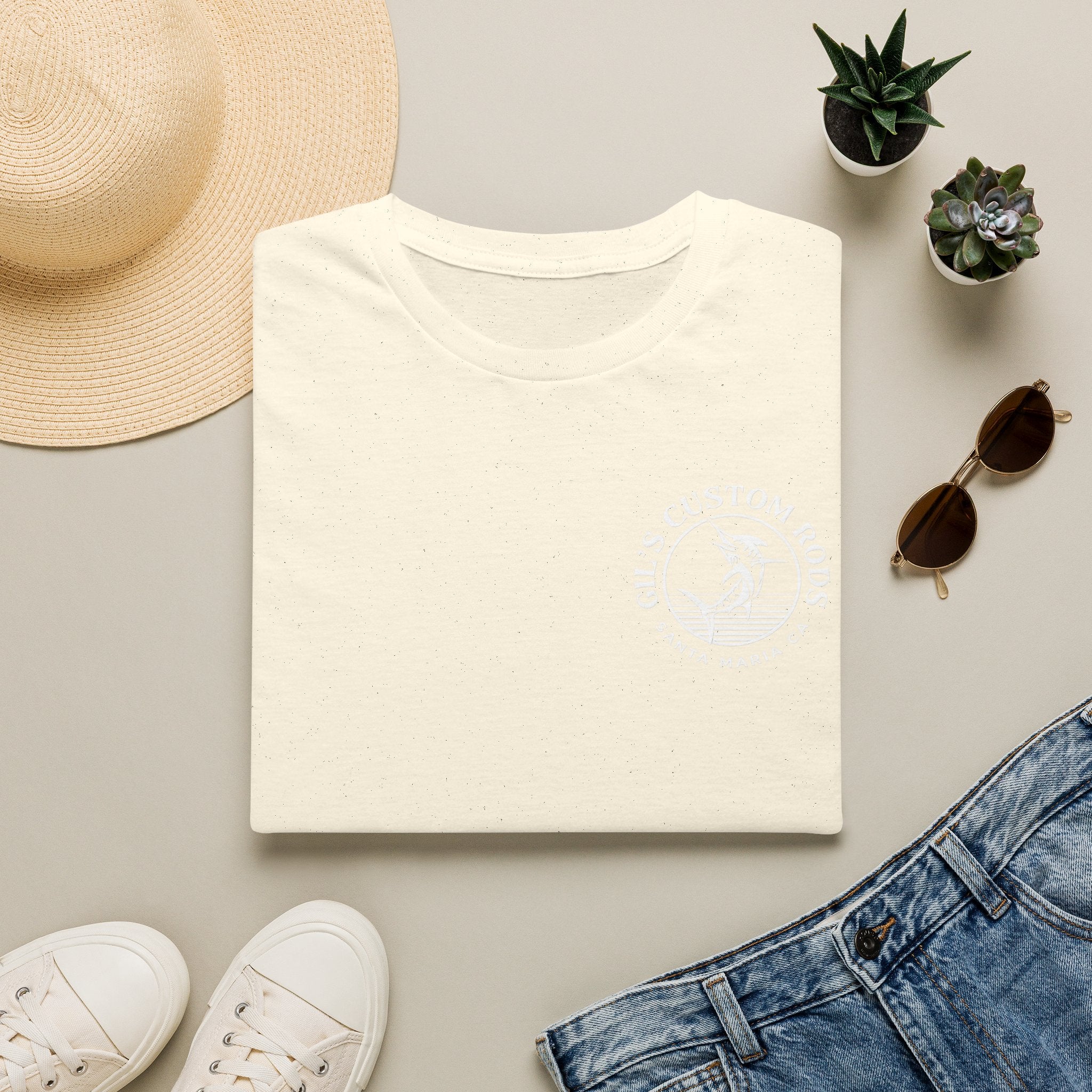 Fishing Logo T-Shirt — 'Gill's Custom Rods, Santa Maria CA' Pocket Tee