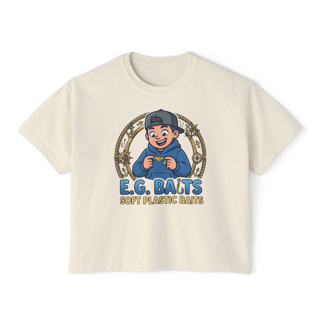 Fishing T-Shirt — "E.G. Baits" Soft Plastic Baits Cute Angler Graphic Boxy Tee