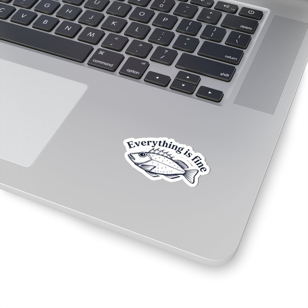 Everything Is Fine Fish Sticker — Humorous Retro Fish Kiss-Cut Vinyl Sticker