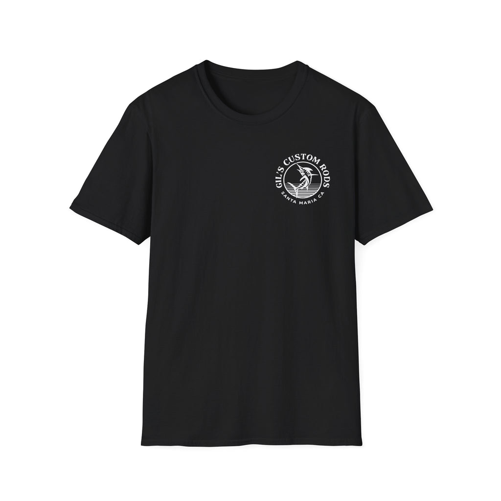 Fishing Logo T-Shirt — 'Gill's Custom Rods, Santa Maria CA' Pocket Tee