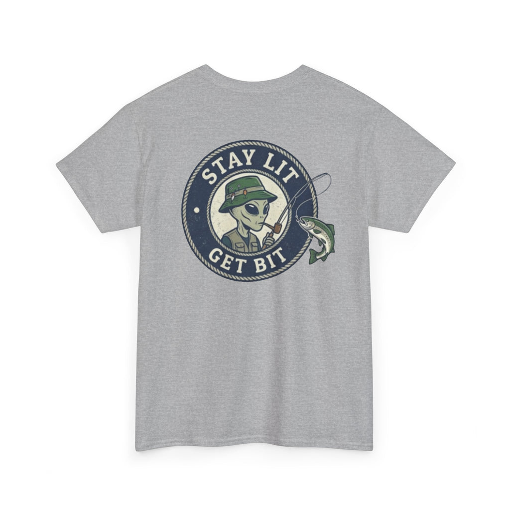 Fishing Skull Tee — "Stay Lit Get Bit" Graphic T-Shirt