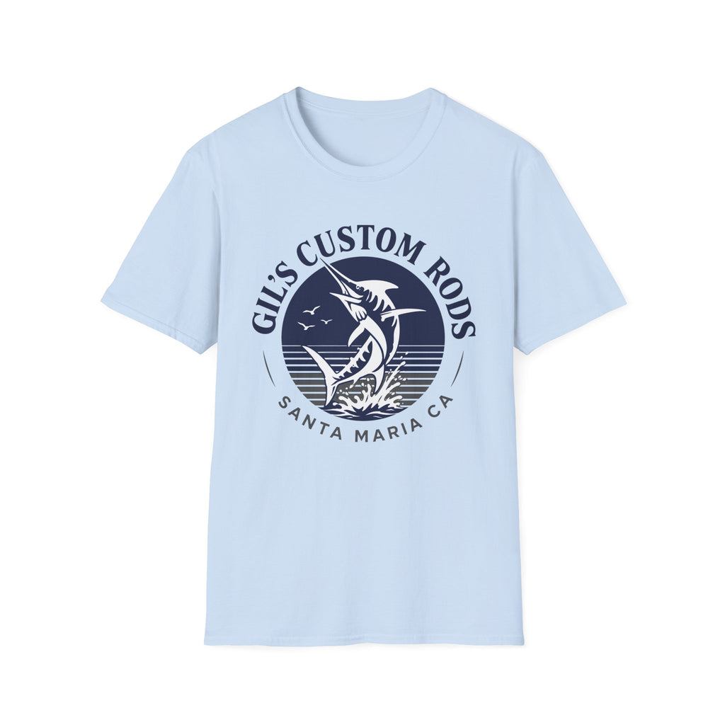 Fishing T‑Shirt — "Gil's Custom Rods" Marlin Logo Tee (Santa Maria CA)
