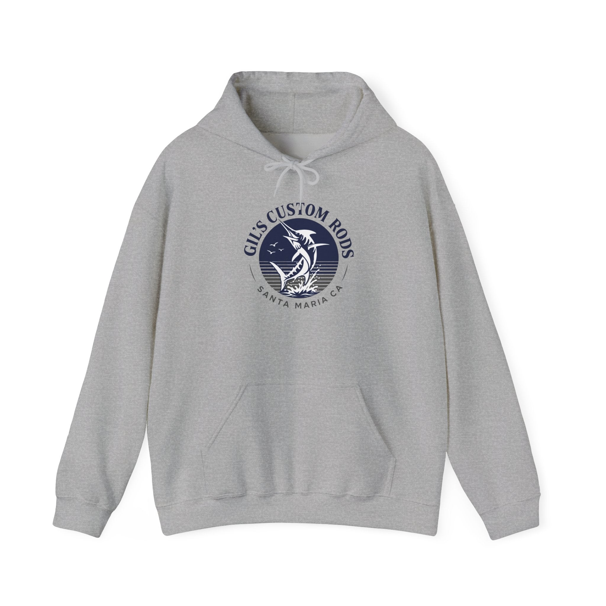 Fishing Hoodie — "Gils Custom Rods" Santa Maria CA Logo Pullover