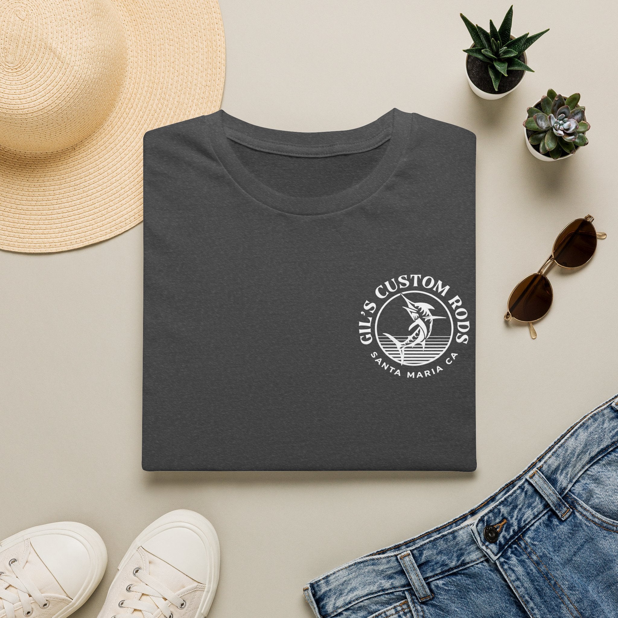 Fishing Logo T-Shirt — 'Gill's Custom Rods, Santa Maria CA' Pocket Tee